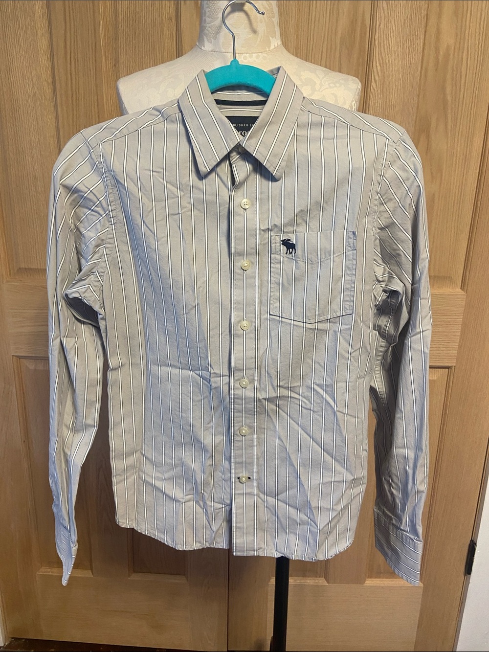 Abercrombie & Fitch Grey and White Striped Button-Down Shirt